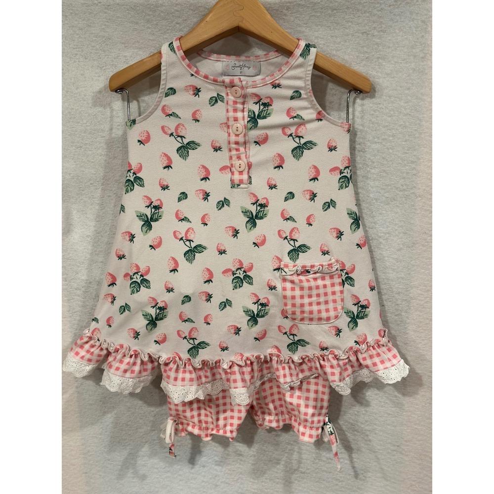 SweetHoney Girls 3T Strawberry Tunic & Gingham Bloomers 2PC Set Pink White